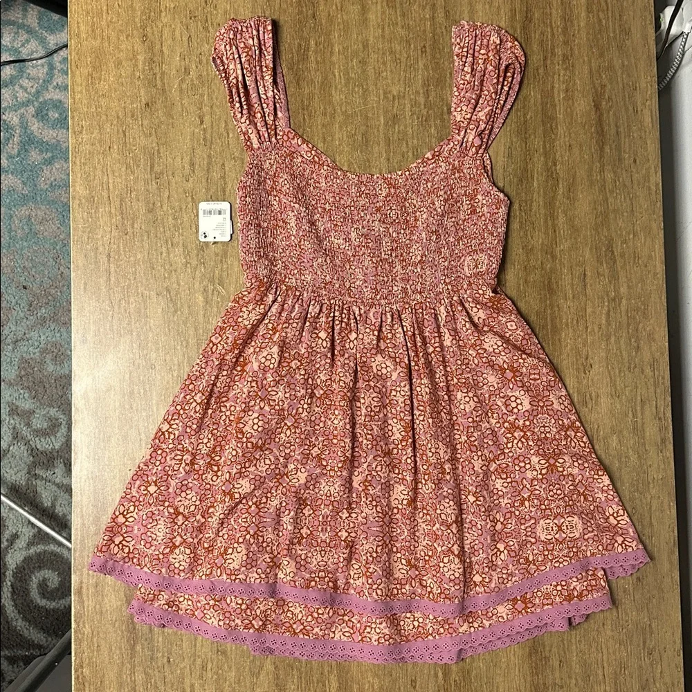 Free people nwt Tabitha babydoll purple pink rose petal combo print mini dress - Picture 10 of 11